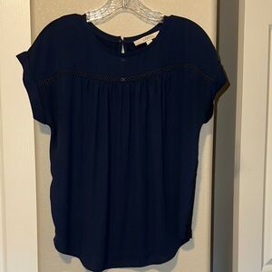 LOFT Dark Blue Blouse with Lace Detail
